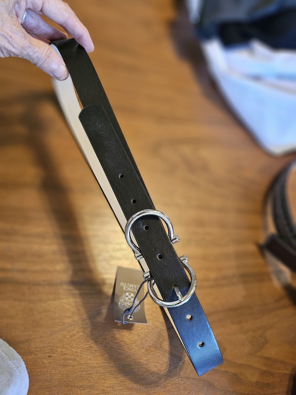 Vince Camuto Classic Black Faux Leather Belt with Silver Double Ring Buckle L